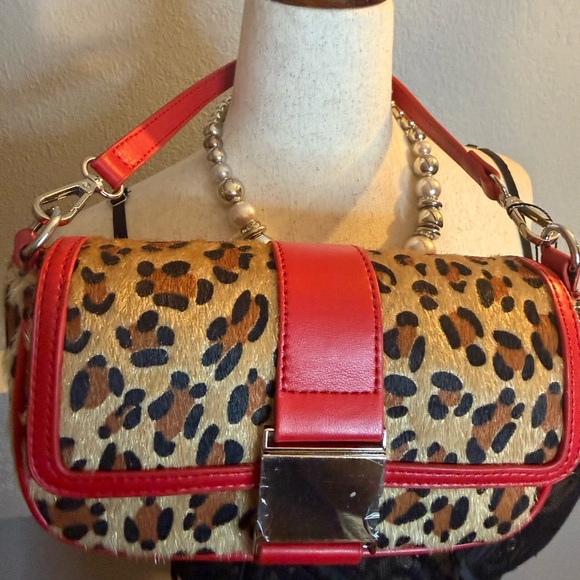 AKIRA Leopard Print Shoulder Bag with Red Accents - Picture 2 of 8